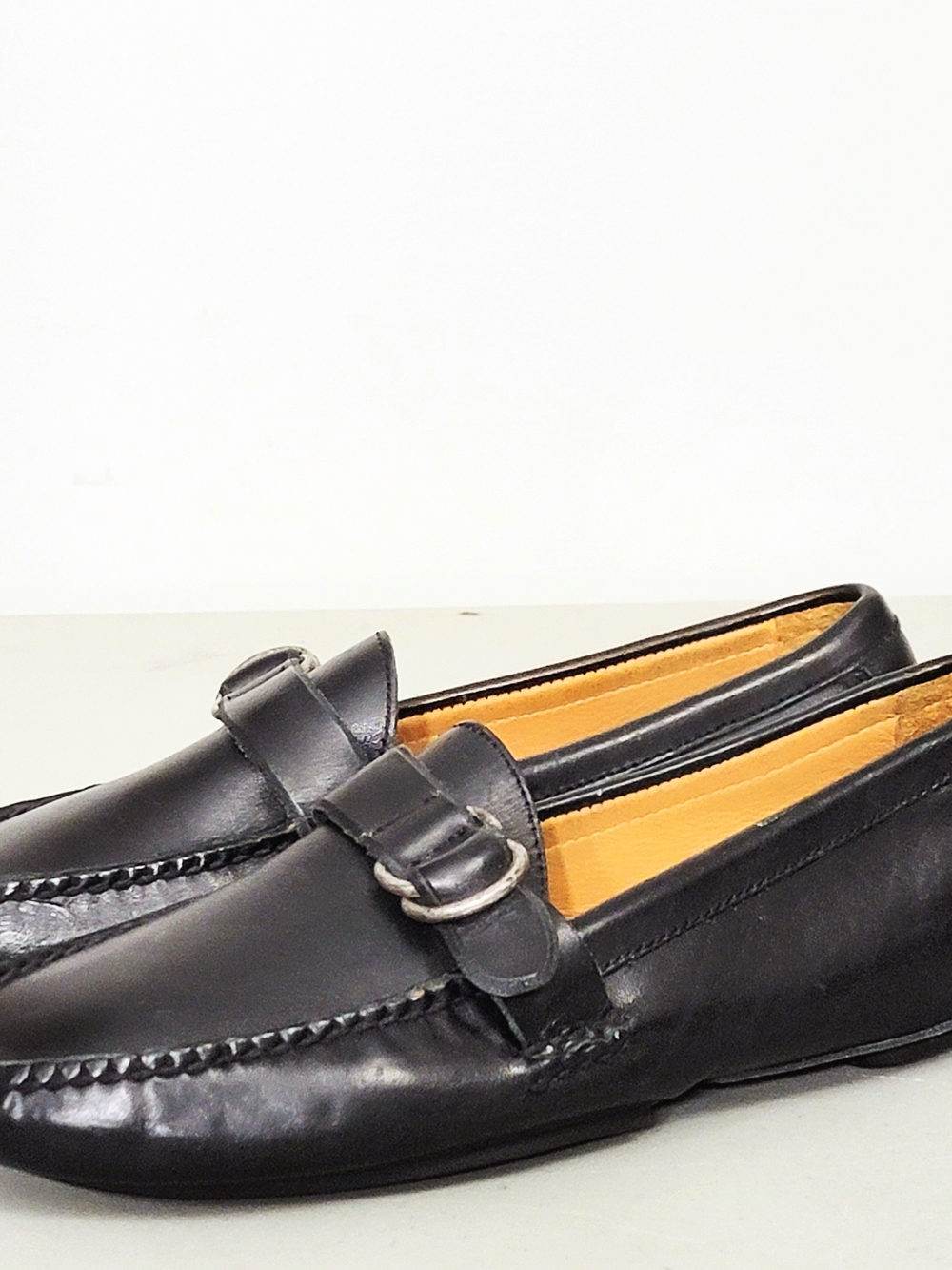 Ralph Lauren Polo Black Leather Embellish Buckle Driver Loafers Womens Sz 7.5 B